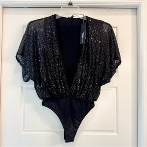 Fashion Nova Shimmering Black Sequin Bodysuit